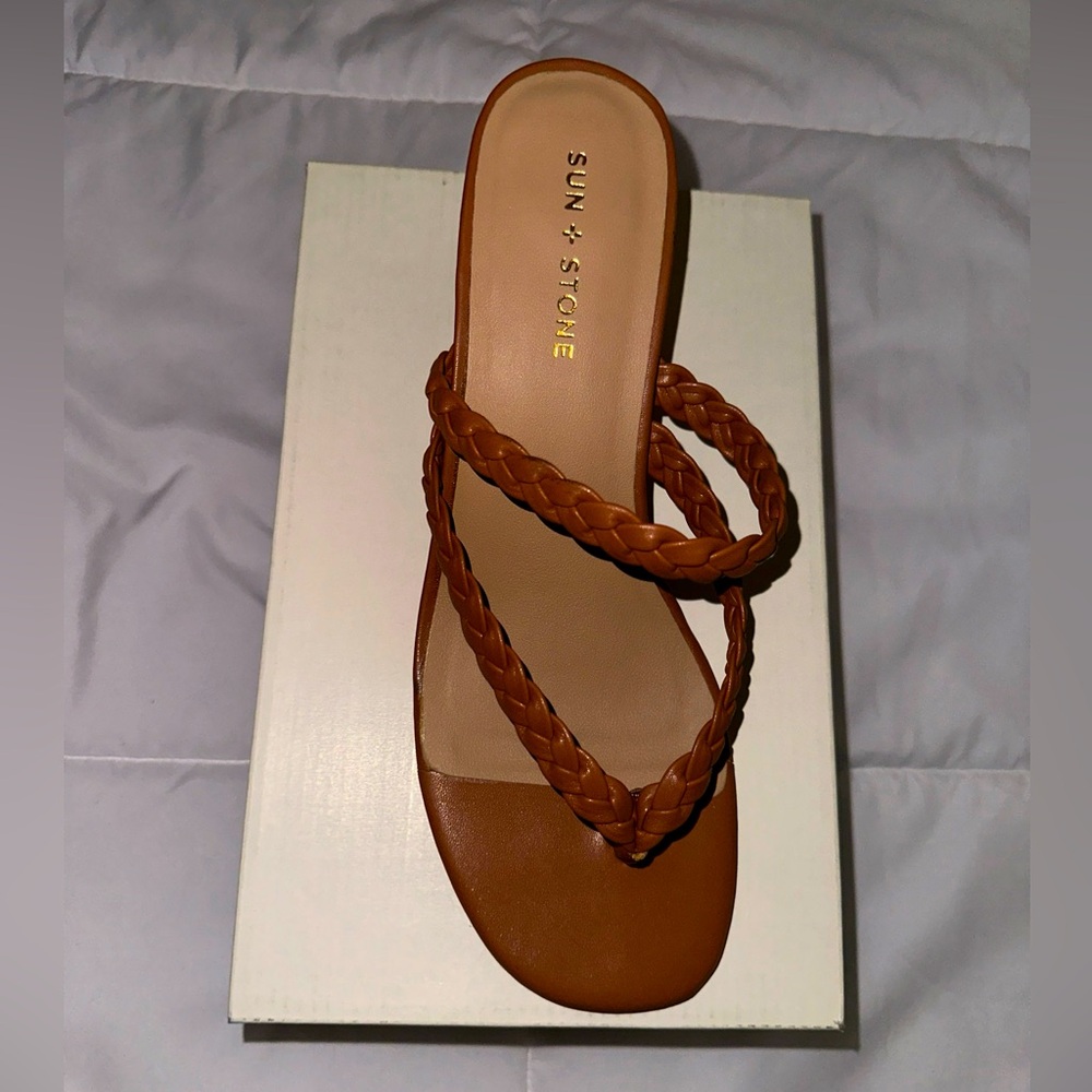Sun and Stone Braided strap sandals.